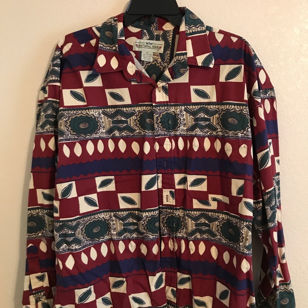 Tribal Print Button Up: Men’s XL